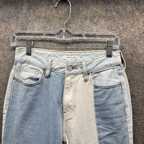 PacSun Jeans Womens 24 Light Wash Patchwork Colorblock Mom High Rise Denim - Picture 9 of 12